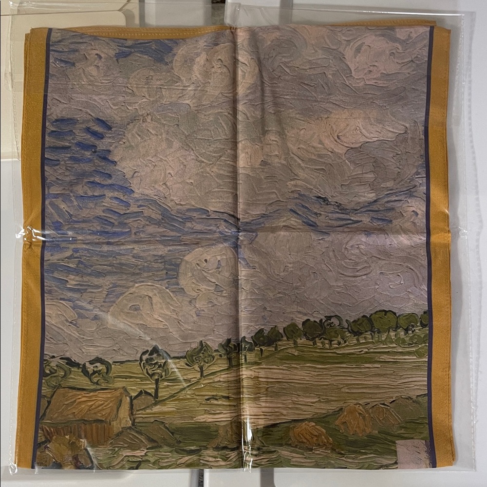 Scenic Impressionist Landscape Silk Scarf - Blue, Green, Gold